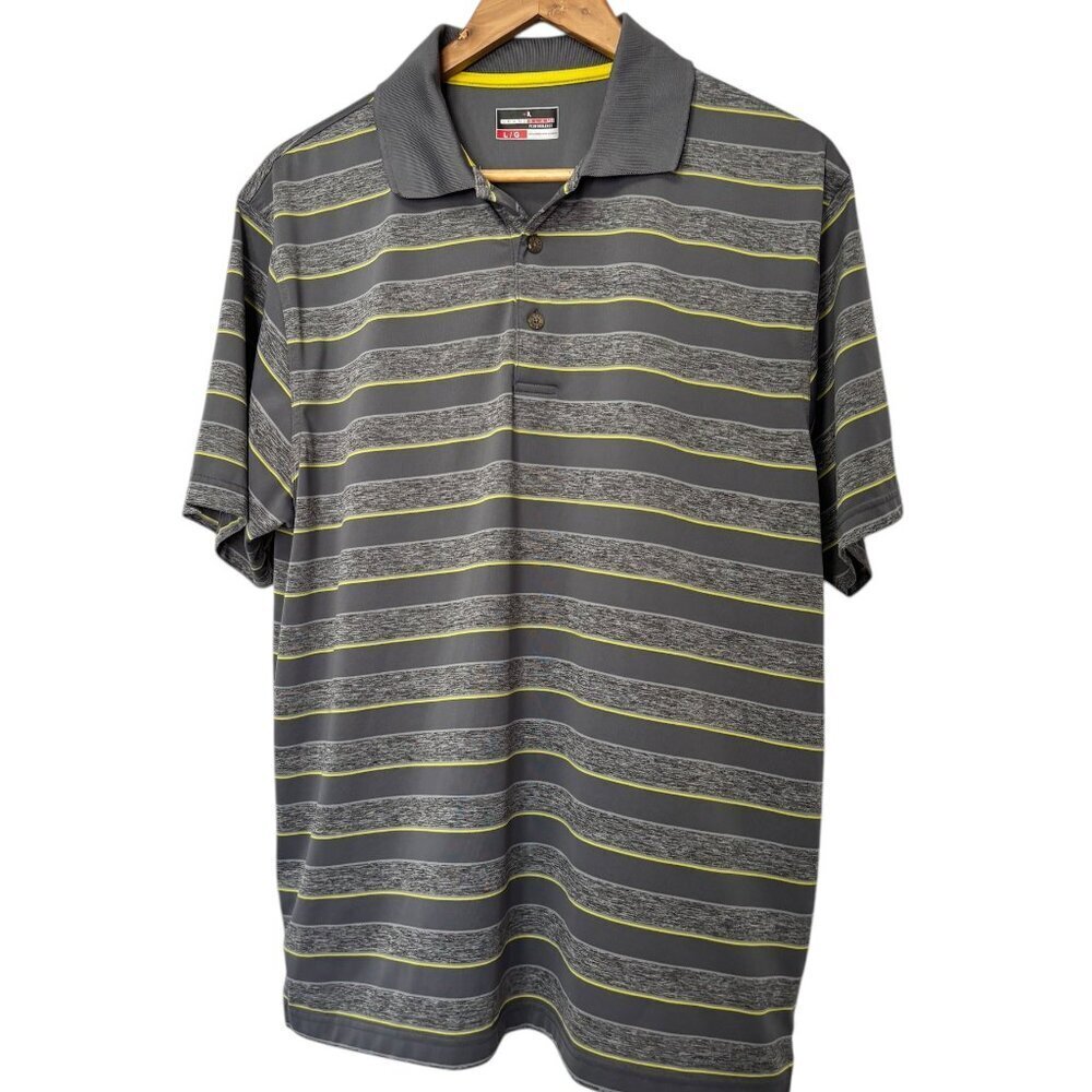 Grand Slam Performance Golf Shirt Mens Size L Grays with Yellow Stripe EUC